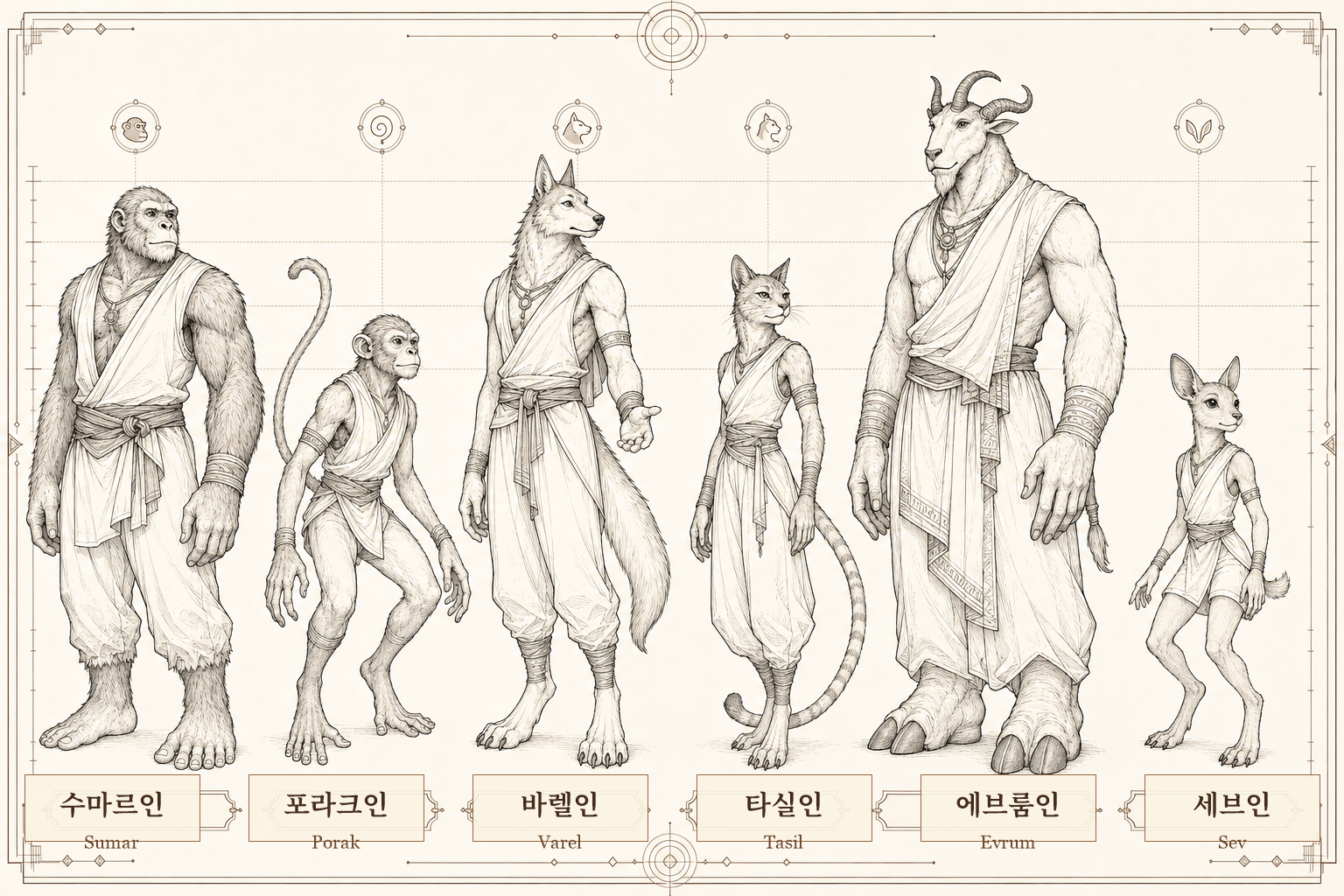 수마르인, 포라크인, 바렐인, 타실인, 에브룸인, 세브인의 1차 시각 방향